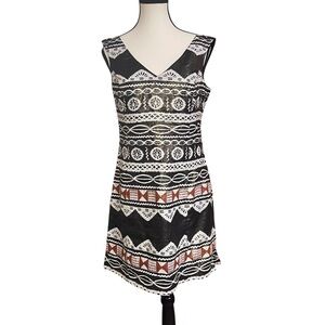 Nanette Lepore Black-Shimmer Gold, Cream and Rust A-line Mini Sleeveless Dress 6